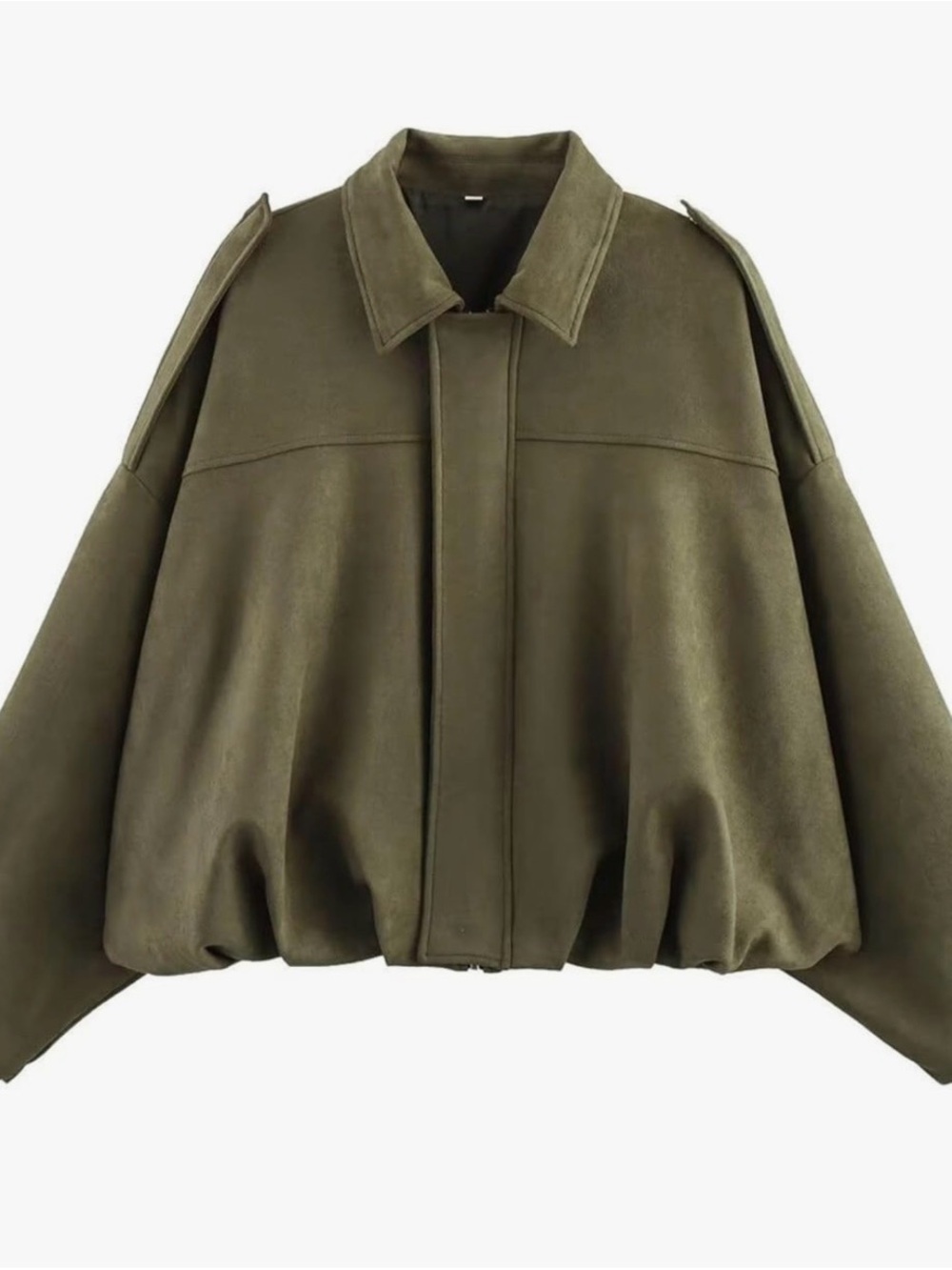 Olive Green Bomber Jacket - Women's Oversized Zip Front